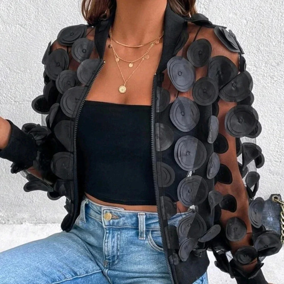 Women's Applique Mesh Baseball Collar Jacket